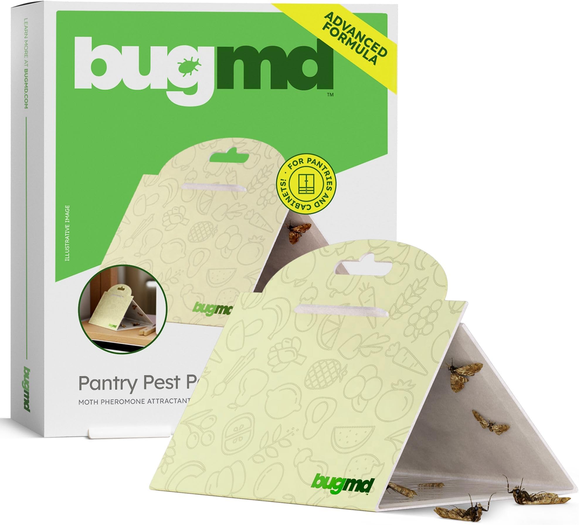 BugMD Pantry Moth Traps (6-Pack) – Pheromone-Based Sticky Glue Traps, Non-Toxic, Kills Indian Meal Moths – Kitchen & Food-Storage Safe - Original