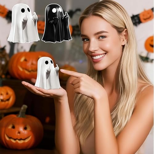Miniatura 6 de 2 piezas de decoración de fantasma de Halloween, linda figura de fantasma de dedo, divertida decoración de estatua espeluznante de resina, estante