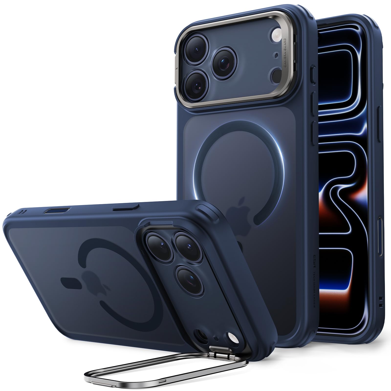 ESR für iPhone 17 Pro Max Hülle, Kamerasteuerung, kompatibel mit MagSafe, Militärnorm Schutzhülle, integrierter Versteck Ständer Handy Case, Kratzfeste Rückseite, Classic Serie, Matt Blau