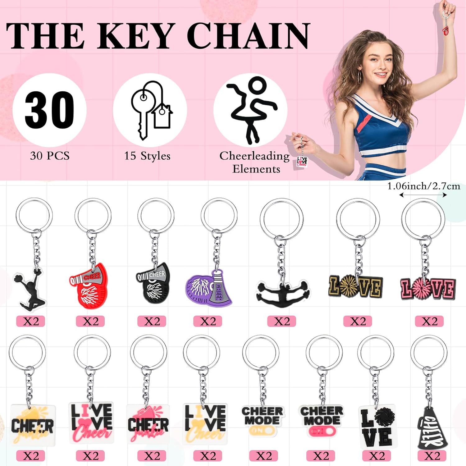 91 Pcs Gifts for Cheerleader Cheer Gifts Bulk Cheer Makeup Bag & Keychain & Bracelet & Waterproof Stickers for Women Girls Teammates Gift Team(Black) - Image 4