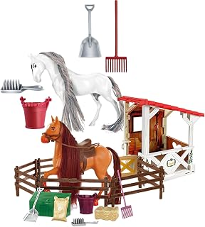 馬小屋 おもちゃ プレイセット リアルな馬クラブ 動物おもちゃごっこ | 着脱式 幼児向け 誕生日 祝日 農場ごっこ遊び 厩舎 動物好き フィギュアセット 小さな納屋