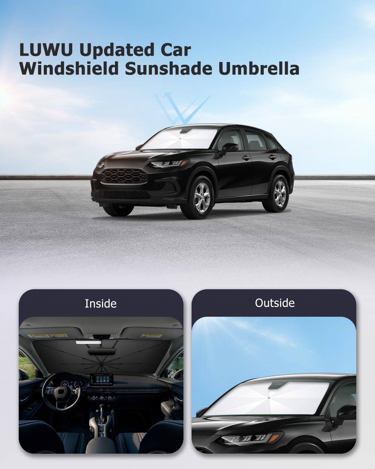 LUWU Ombrello Parasole Auto Compatibile con Honda HR-V HRV/e:HEV RV5 2021-2024 2025 Parabrezza Parasole Auto ad Ombrello Pieghevole per Parabrezza Anteriore Interno RV5 Accessori