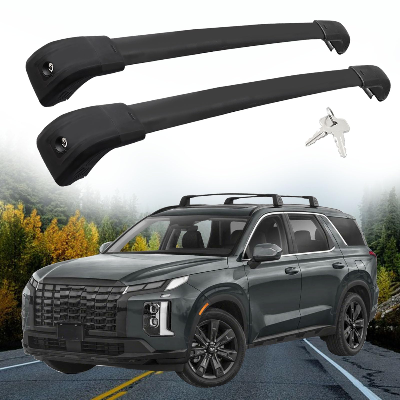 Lockable Roof Rack Cross Bars Compatible with 2019-2025 Hyundai Palisade SE SEL XRT (Only for Flush Side Rails), 200 lbs Load Capacity Aluminum Cargo