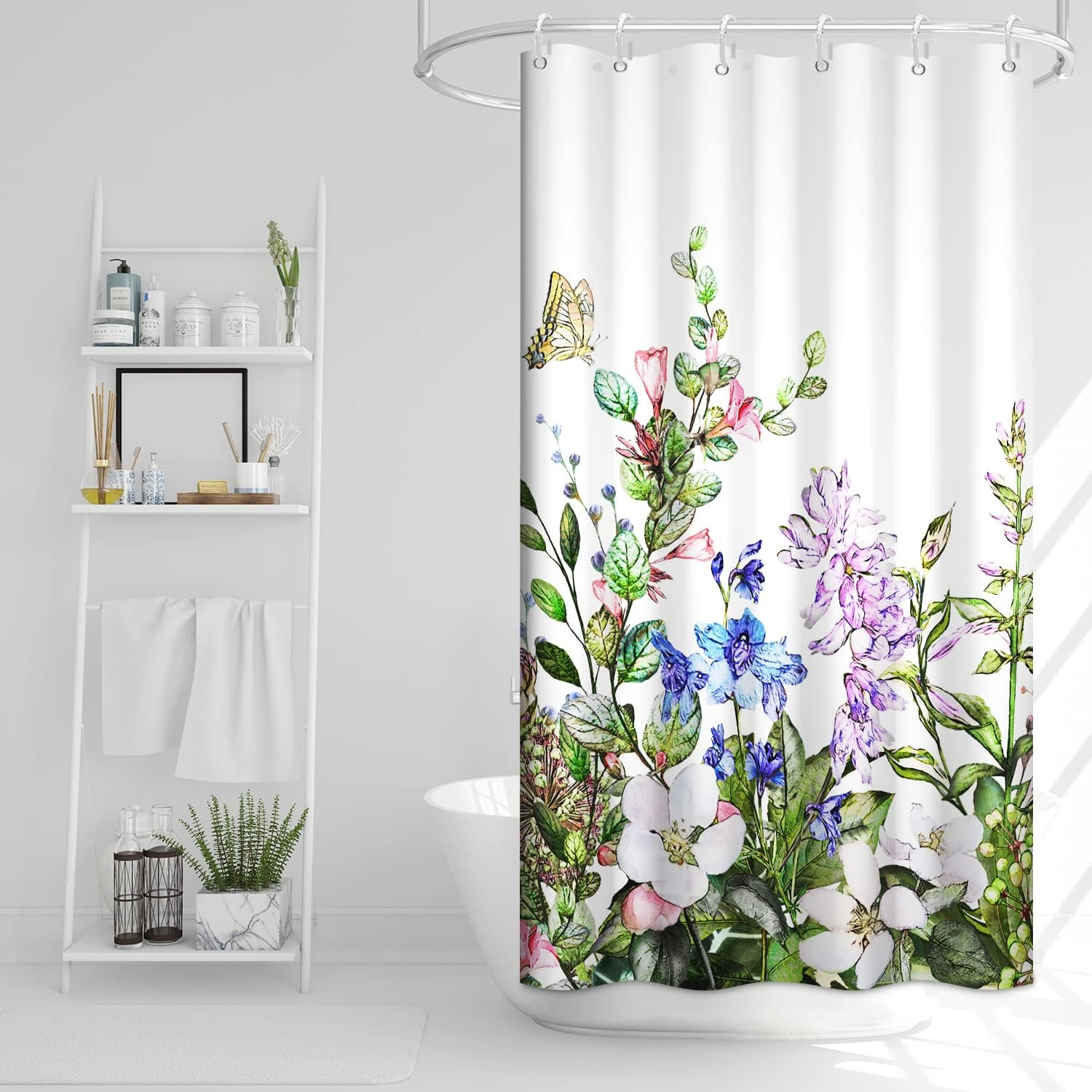 Ruelvth Stall Shower Curtain, Wild Pink Floral Shower Curtain Green