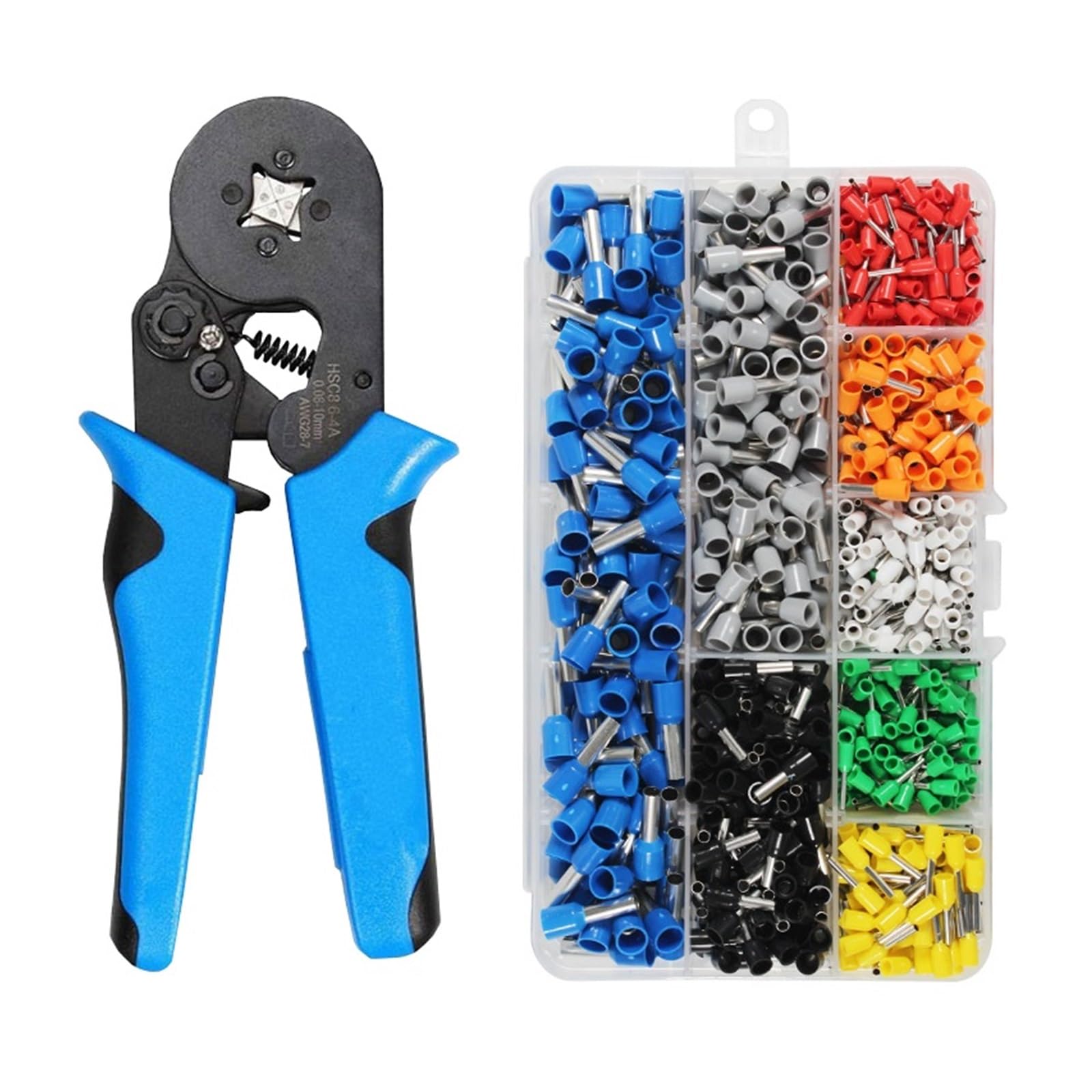 Alicates De Prensado HSC8 6-4 0,08-10mm², Pelacables, Virola, Tipo Tubo, Aguja, Manuales Autoajustables, Kit Terminales 1200 Engaste Preciso(HSC 6-4 800PCS)