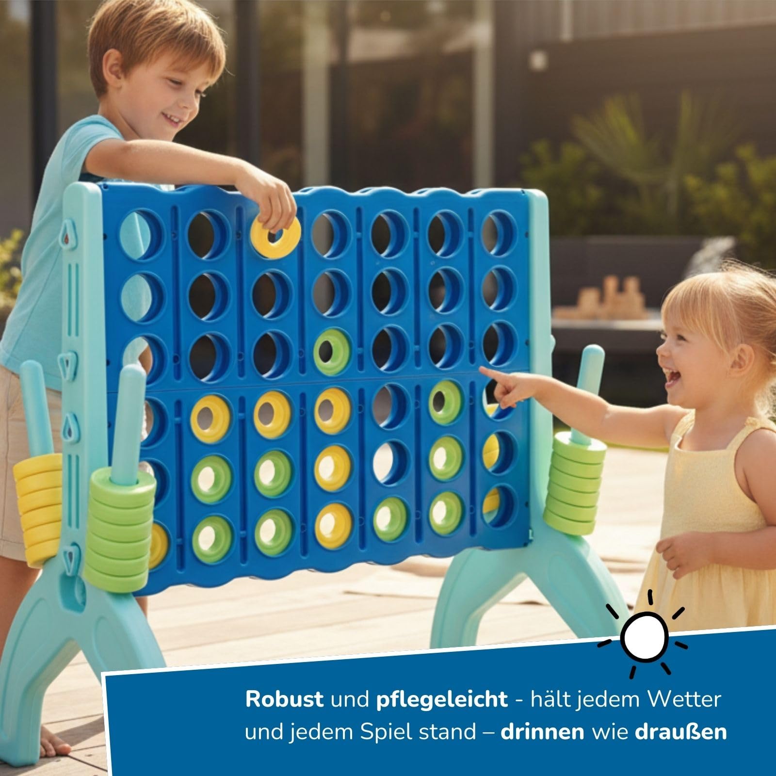 alldoro 60011 XL 4 gewinnt Spiel, 73 x 49 x 72,5 cm, 4 in Einer Reihe Strategiespiel ab 3 Jahren, stabile Steckkonstruktion für drinnen & draußen