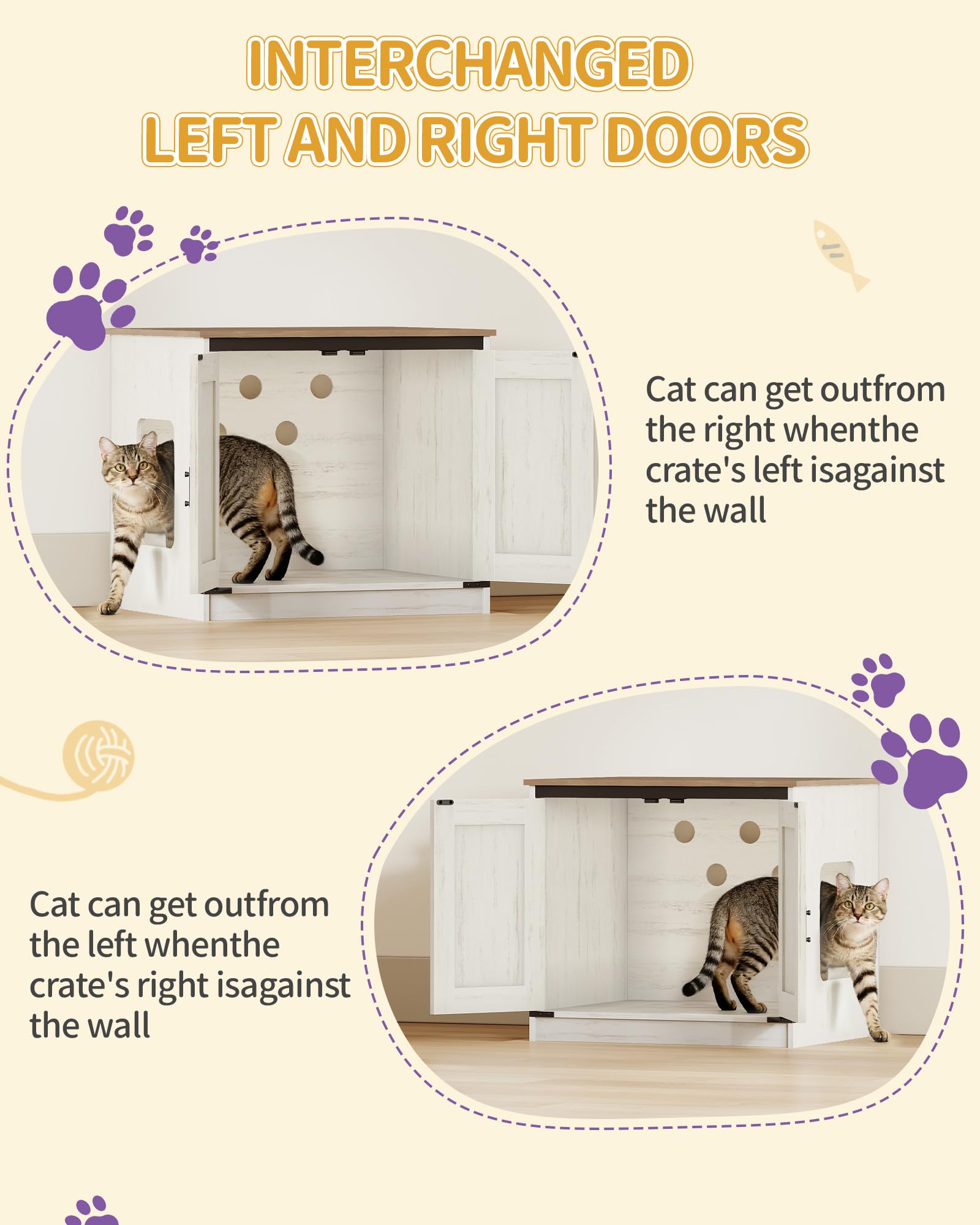 Hzuaneri 173 cm Árbol para Gatos, Blanco y Marrón, Casa para Gatos | con Mueble para Bandeja Higiénica, Soporte para Comedero Elevado, Cuerda de Sisal, Hamaca y Cojín Lavable, CB89014WT