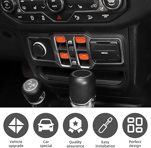 Miniatura 10 de SQQP Cubierta del botón del interruptor de ventana, accesorios interiores para Jeep Wrangler JL JLU y Gladiator JT 2018-2021 (morado)