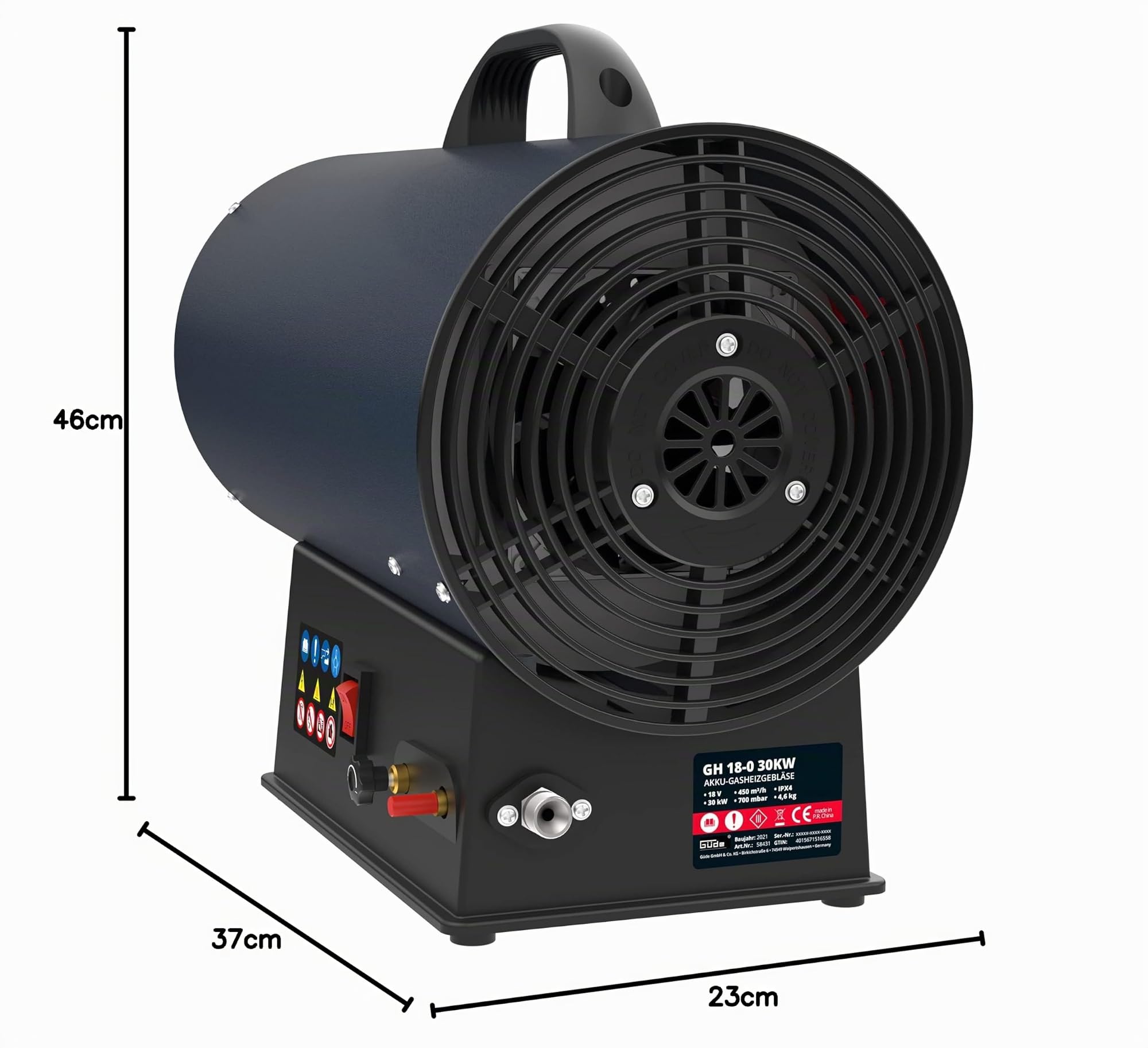 Güde Stufa a gas a batteria GH 18-0 30 KW (bruciatore in acciaio inox, accensione piezoelettrica, riduttore di pressione, senza batteria e caricatore), blu [classe energetica A]