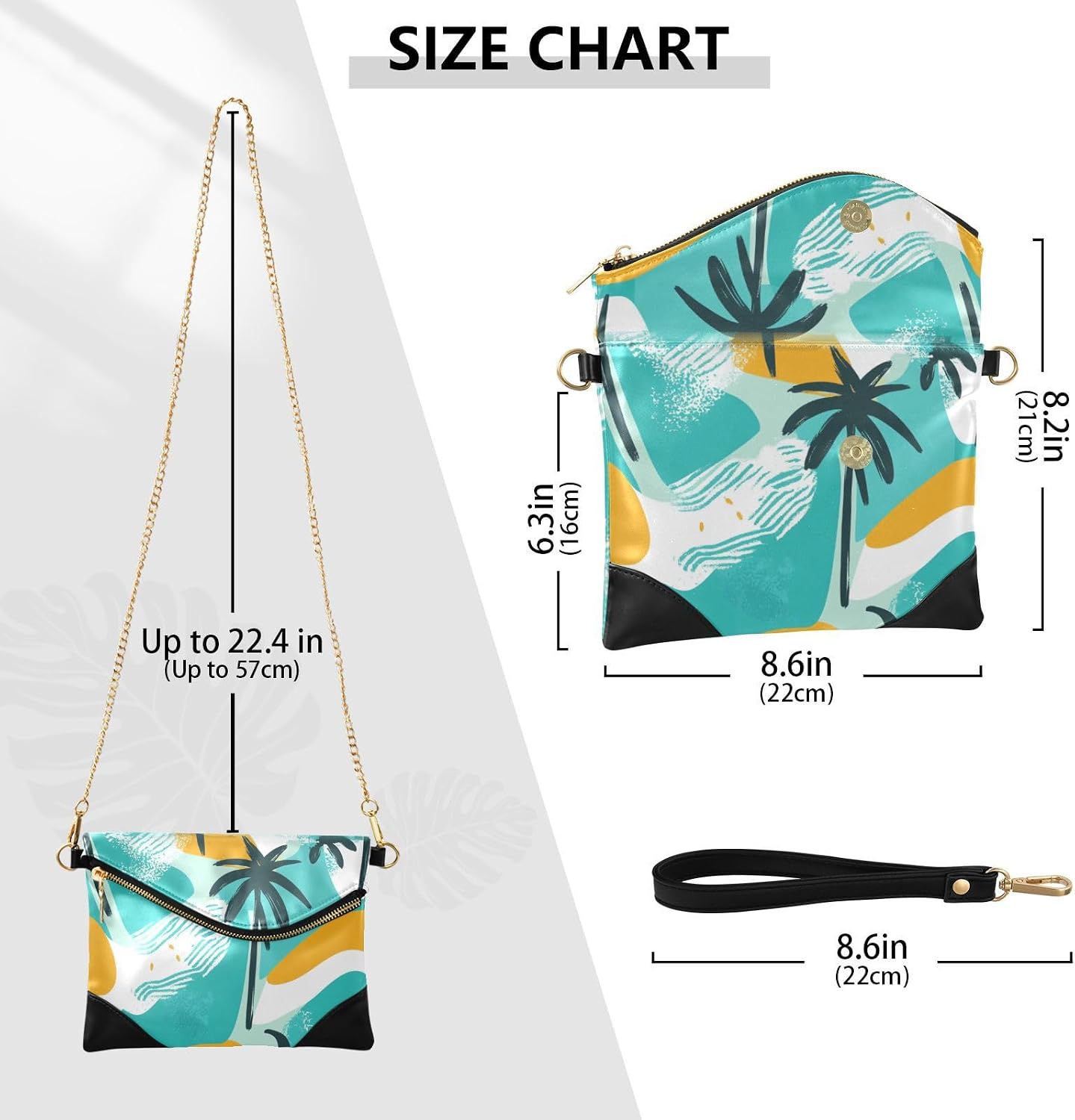 PU Leather Clutch Handbags for Women Minimalist Style Shoulder Bags for Party Palm Trees Green Summer