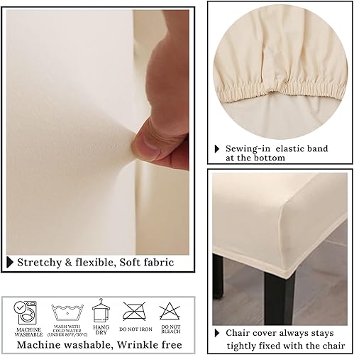 Miniatura 5 de Juego de 6 fundas elásticas para sillas de comedor, color blanco hueso, elásticas, lavables, extraíbles para cocina, hotel, restaurante