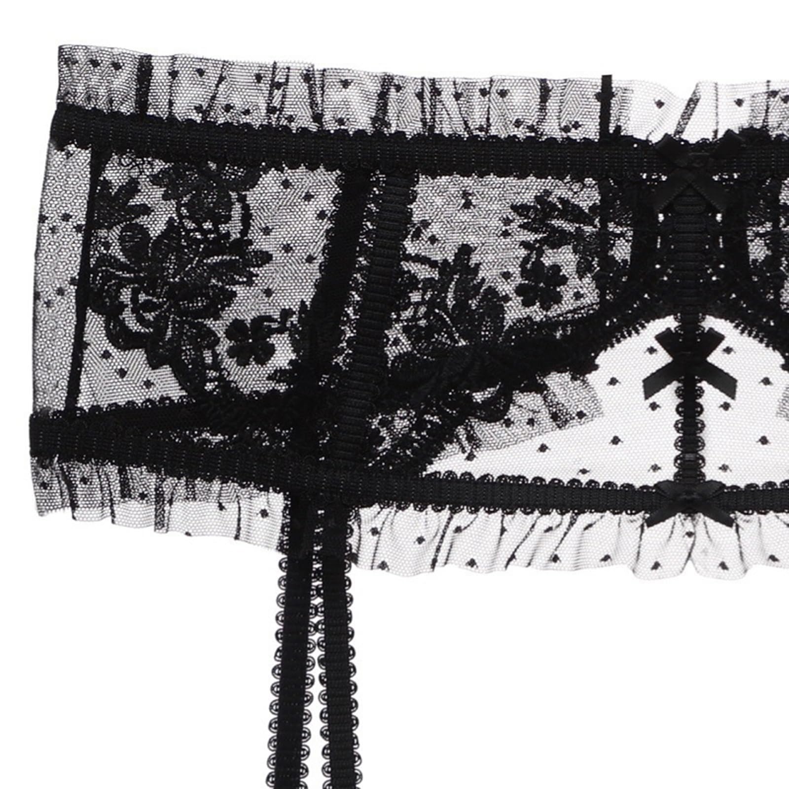 Liguero de Encaje Sexy Para Mujer con 4 Clips, Tanga de Malla de Cintura Alta, Liguero Ajustable para Medias