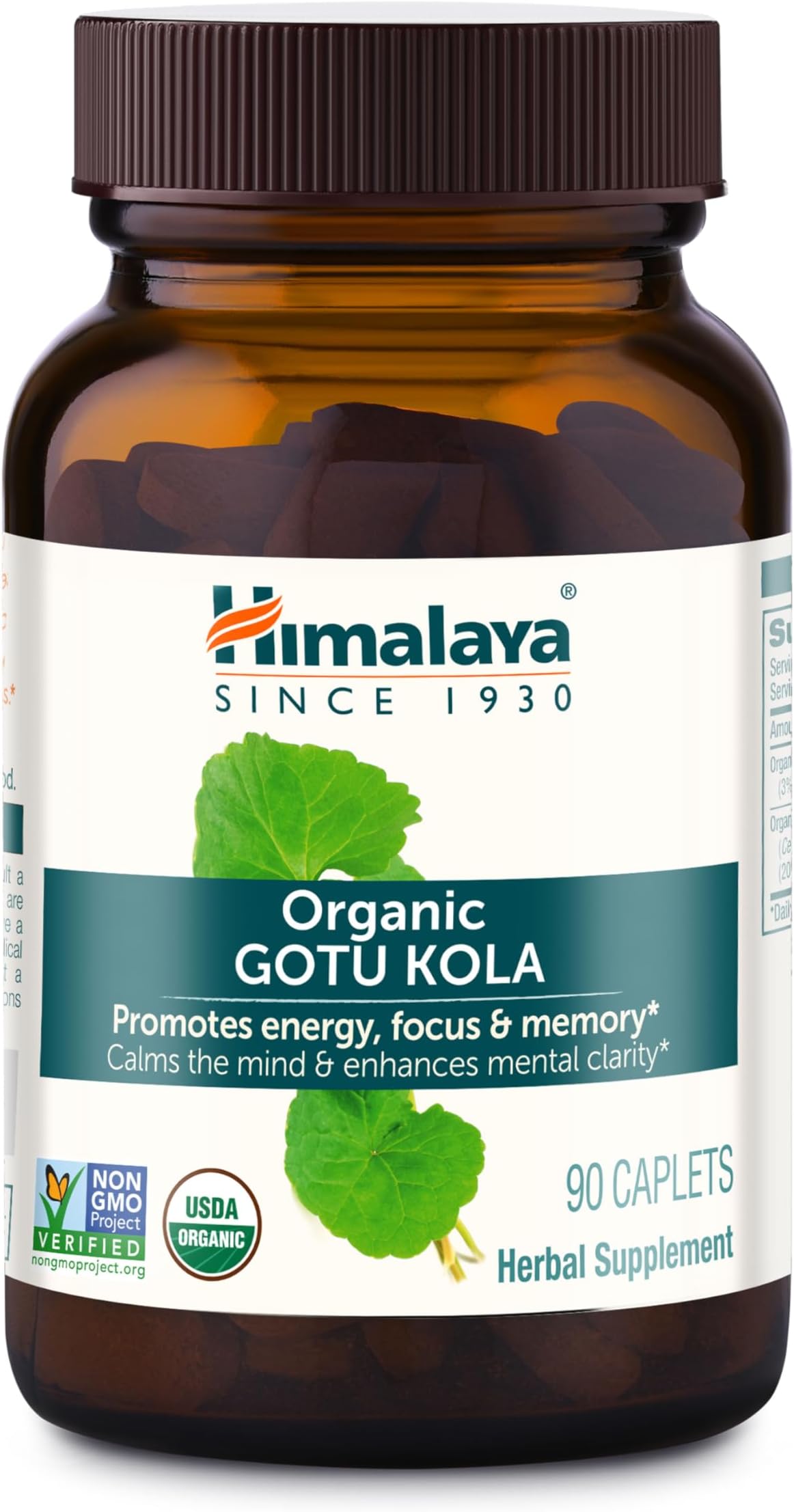 Himalaya Organic Gotu Kola, 45 Day Supply - Herbal Nootropic Supplement with Adaptogens for Energy, Focus, Memory, and Calming Relaxation - Vegan, Non-GMO, Gluten Free, 650 mg, 90 Caplets