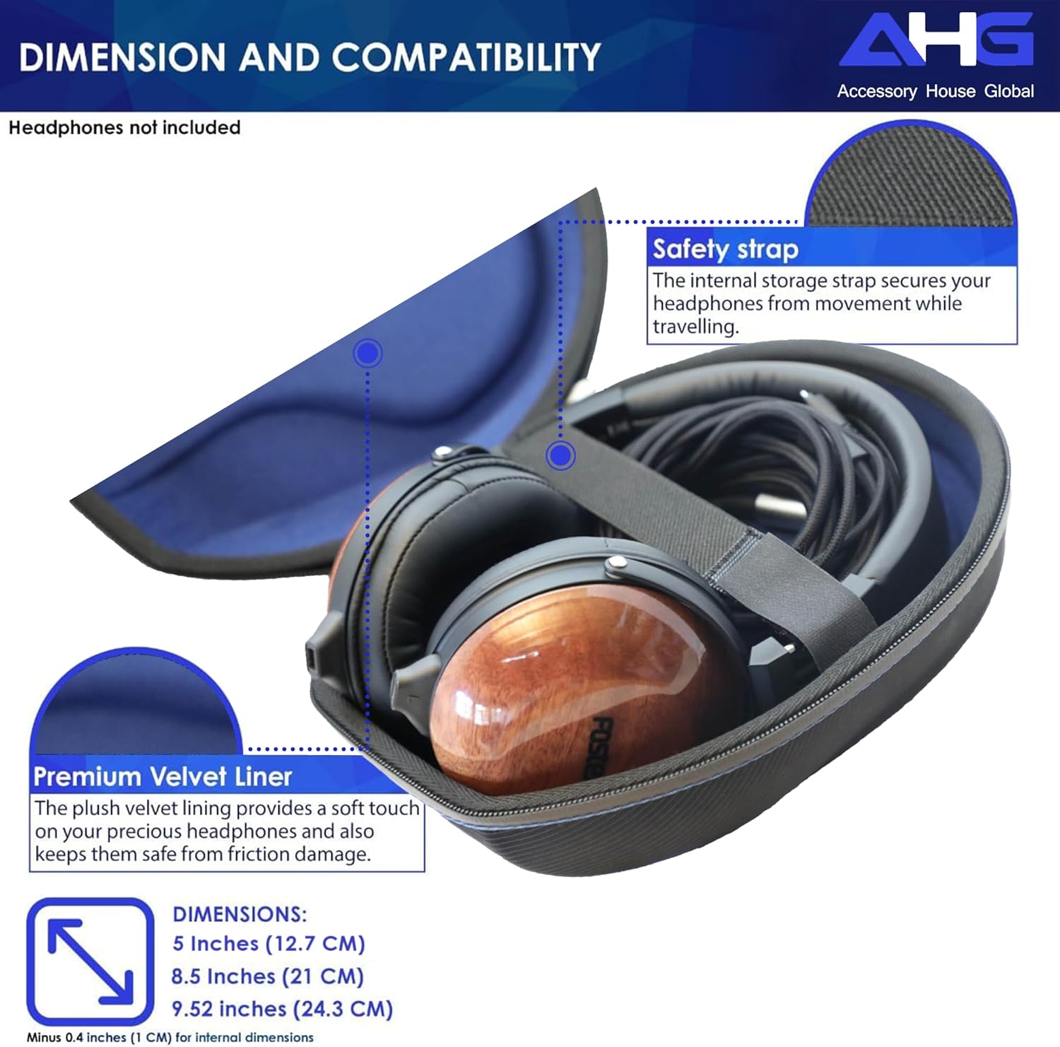 AHG Spartan XL Premium case Compatible with Fostex Headphones TH600 TH610 TH900MK2, Massdrop TR-X00 TH-X00, Denon AHD2000 AHD5000 AHD7000 AHD5200 AHD7200 AHD9200 and E-MU Teak Headphones