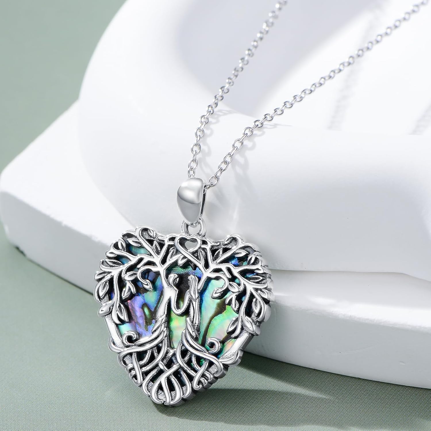 AOBOCO 925 Sterling Silver Tree of Life Sister Heart Abalone Pendant Necklace Sisters Jewelry Gifts for Women - Image 3