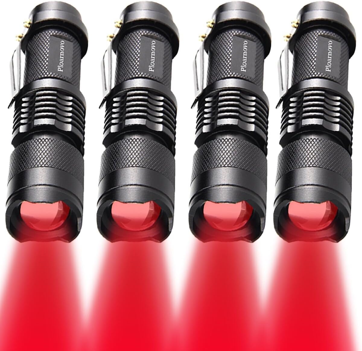 Red Flashlight LED Single Mode Red Torch Zoomable Red Light Flashlight with Clip for Hunting Astronomy, Aviation, Night Observation,4-Pack