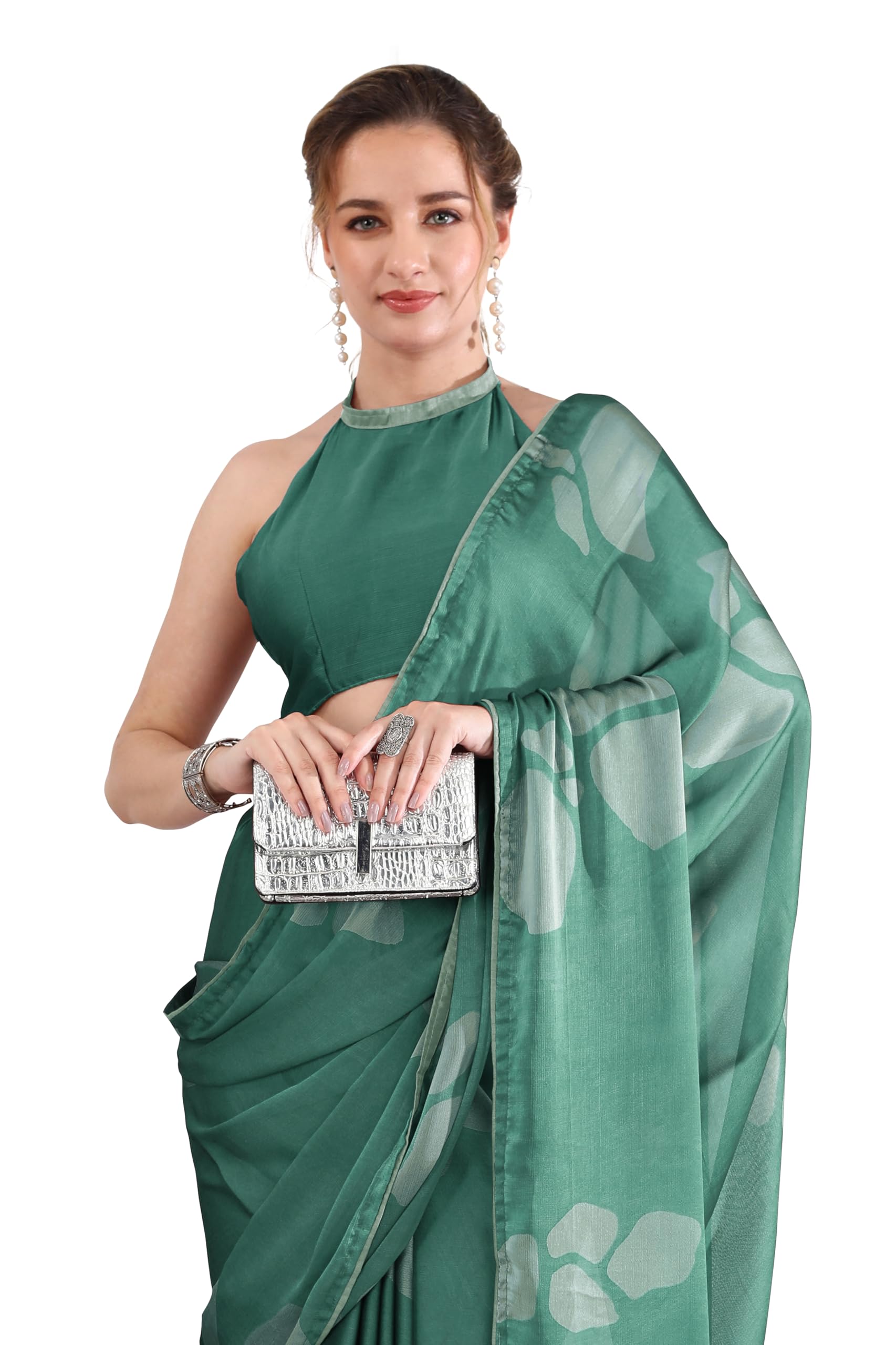 Women Saree | Chiffon Geometric Printed Modern Ethnic Sari with Blouse Piece-image-40
