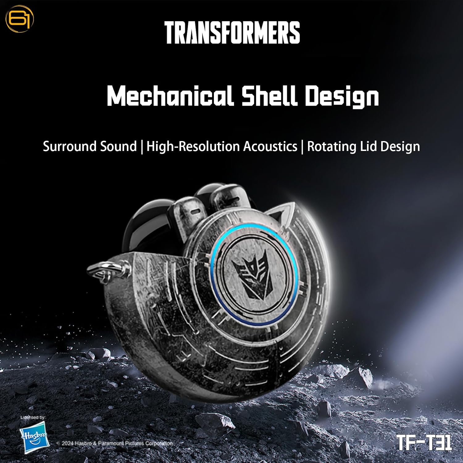 Transformers TF-T31 Bluetooth TWS Wireless Earbuds with Mechanical Shell Design Passive Noise Cancelling in-Ear Cool HiFi HD Calling Music Game Modes Low Latency Sports Earphones (Black - Megatron)