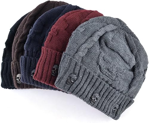 Vista 5 de Unisex Men Women Skull Knitted Beanie Hats Cap for Winter Toboggan Hat Negro