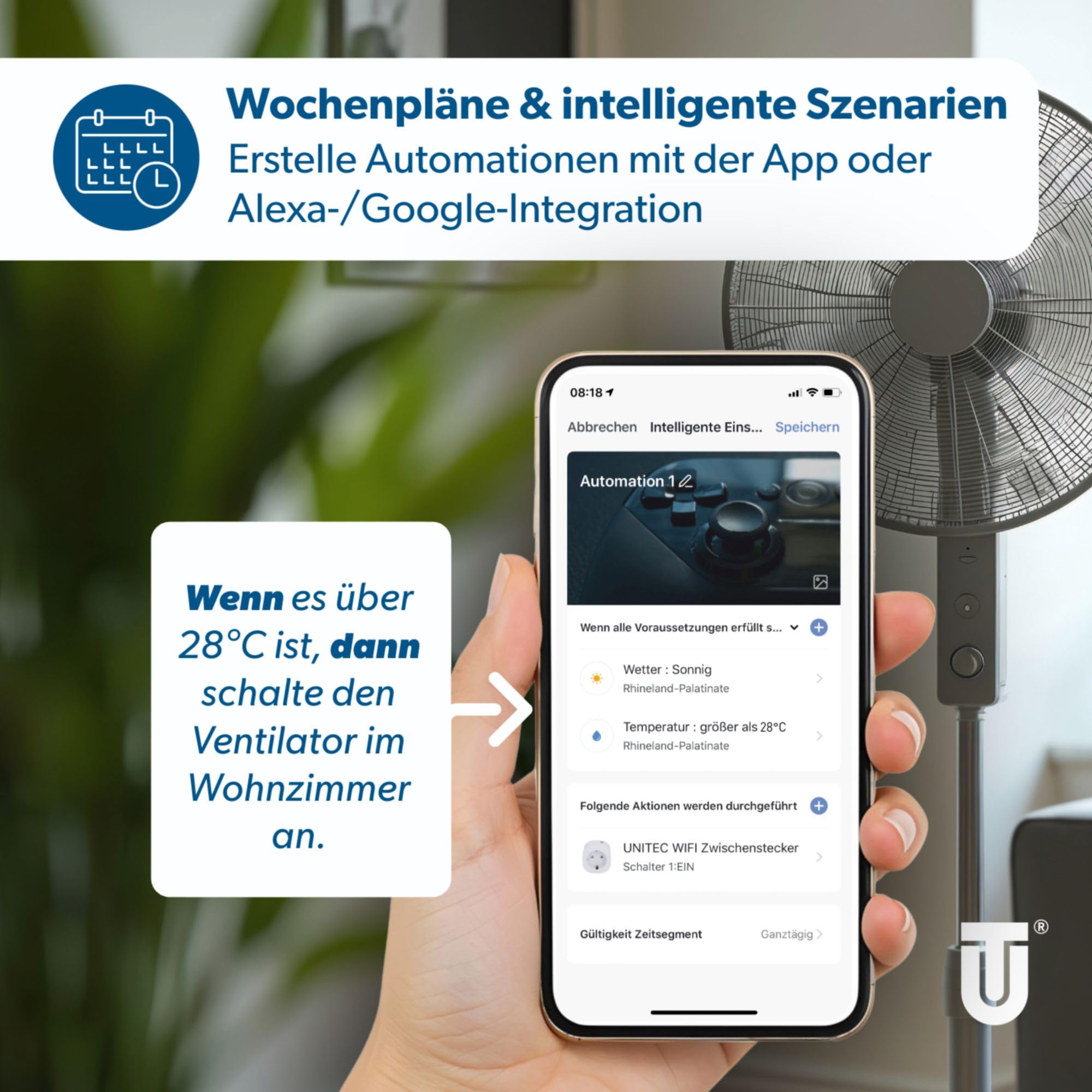 UNITEC - Adattatore Wi-Fi, presa intelligente WLAN, con timer e temporizzatore, Design Award 2021