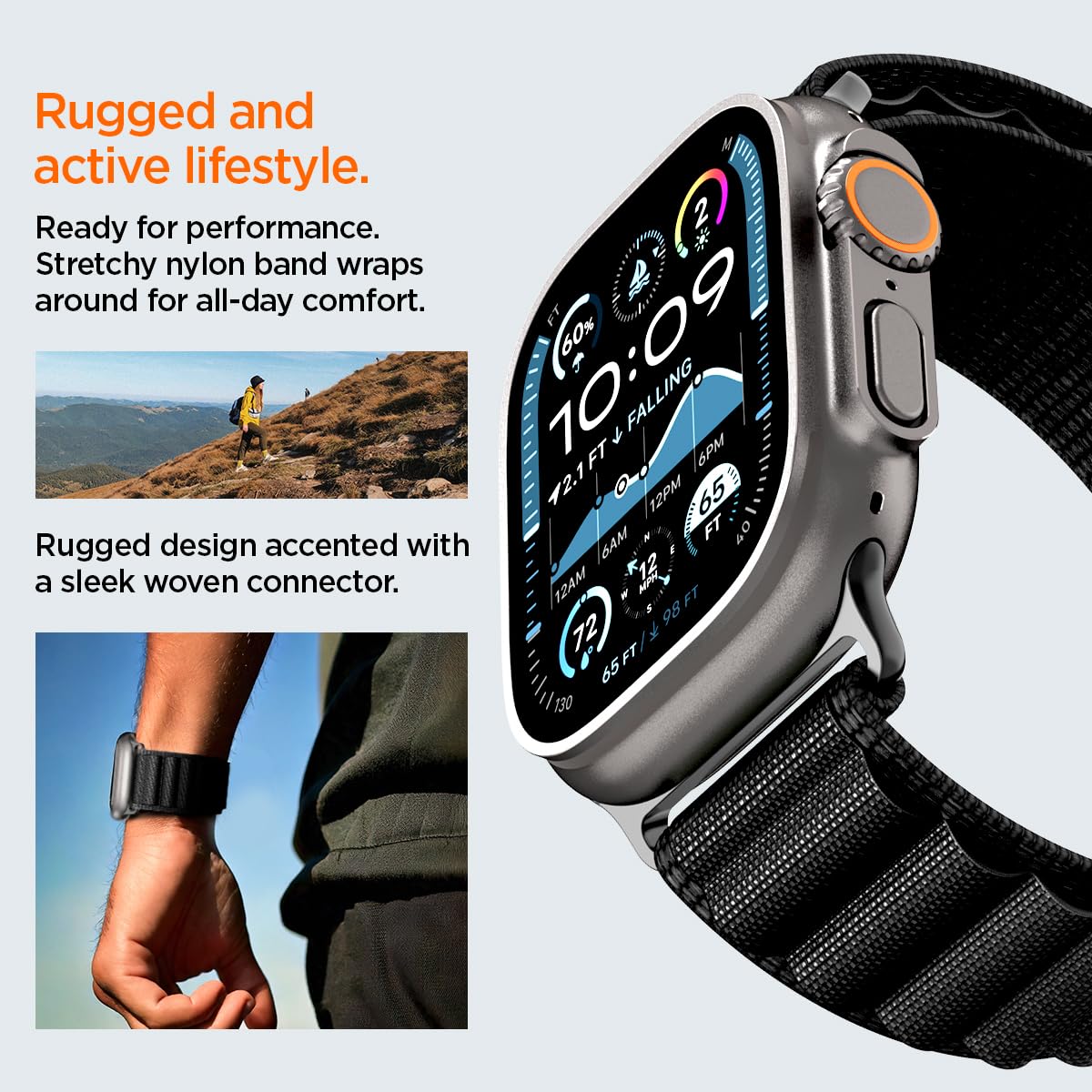 Spigen WBF1 Strap Band for Apple Watch Ultra 3/2/1(49mm), Series 11/10(46mm), Series9/8/7(45mm), SE3/SE2/SE/Series6/5/4(44mm), 3/2/1(42mm), Bold Accent&Airy Comfort — Amazon image 8