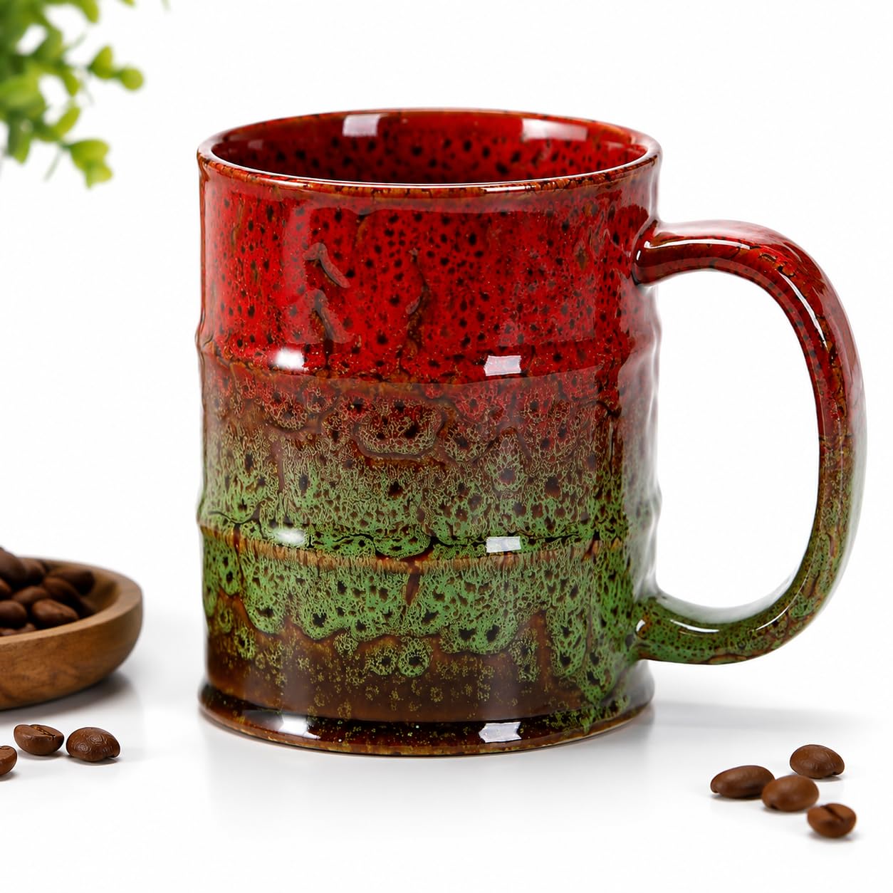 Extra Large Colourful Ceramic Coffee Mug with Large Handle, Kiln Glaze Tea Cup, Rustic 600ml Mug for Coffee Tea Hot Chocolate, Microwave & Dishwasher Safe, Café Style Ceramic Mug for Home Office Gift