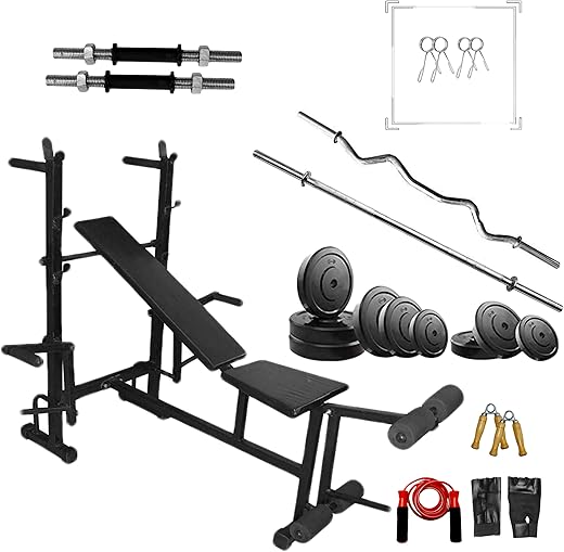 VAISHNAVI FITNESS 8 in 1 Gym Bench for Home Exercise and Workout with 30 kg Rubber Weights | Adjustable Bench for Strength