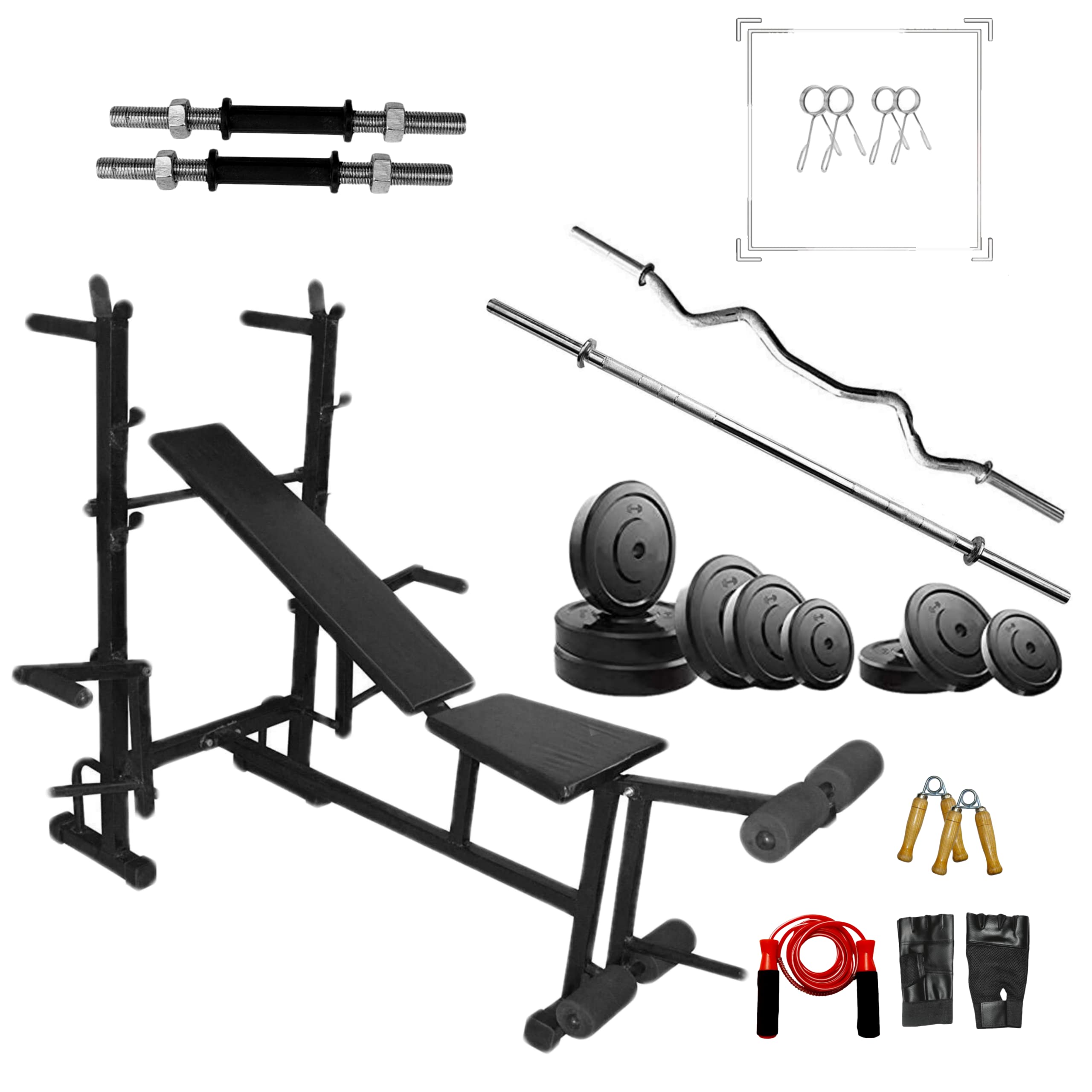 VAISHNAVI FITNESS 8 in 1 Gym Bench Set for Home Workout with 40kg Rubber Weight Plates | Full Body Exercise-picture-11
