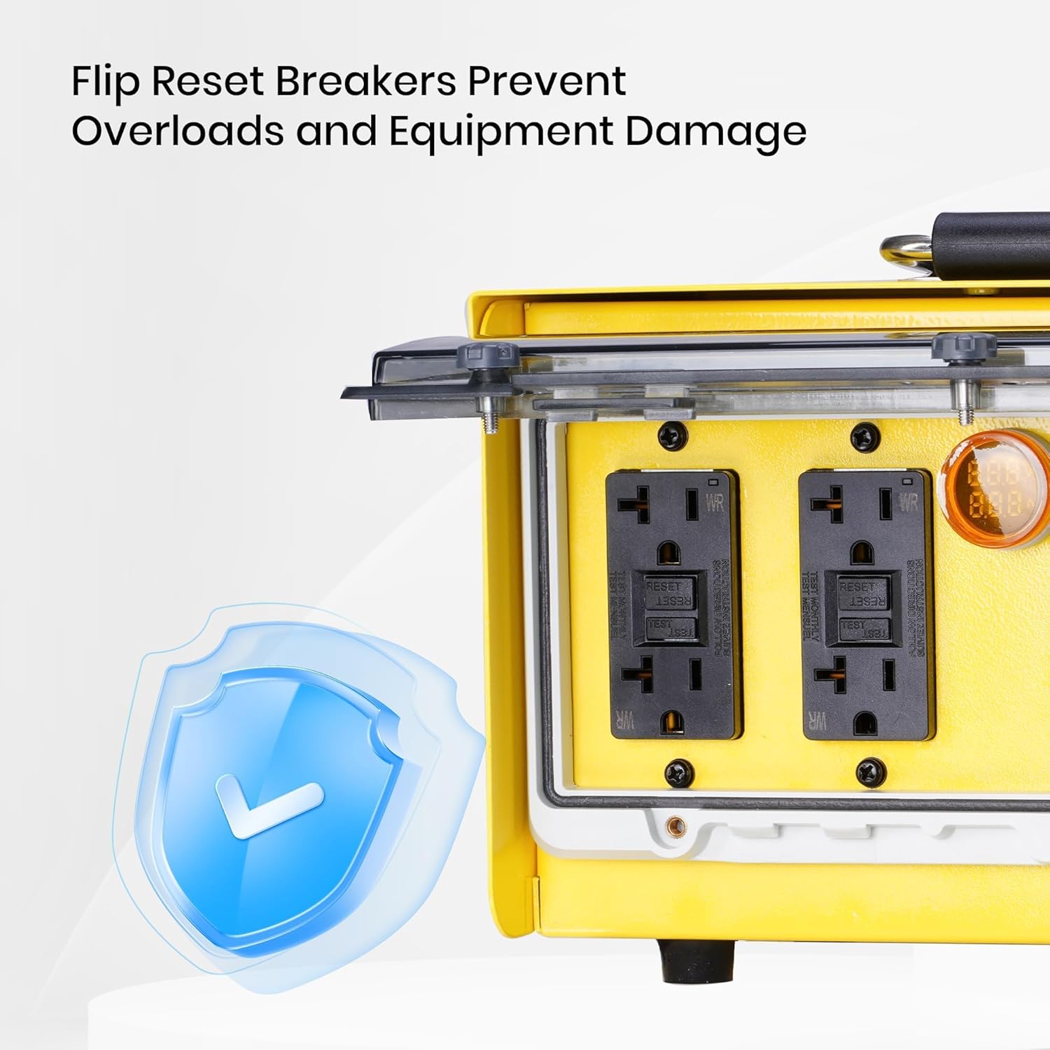 Upgraded 30-Amp Power Distribution Box, Spider Box Electrical 125/250V, 8x20A Outlets, Dual Voltage/Current Display, Twist-Lock, Dustproof & Waterproof Covers, GFCI, ETL, OSHA, NEC
