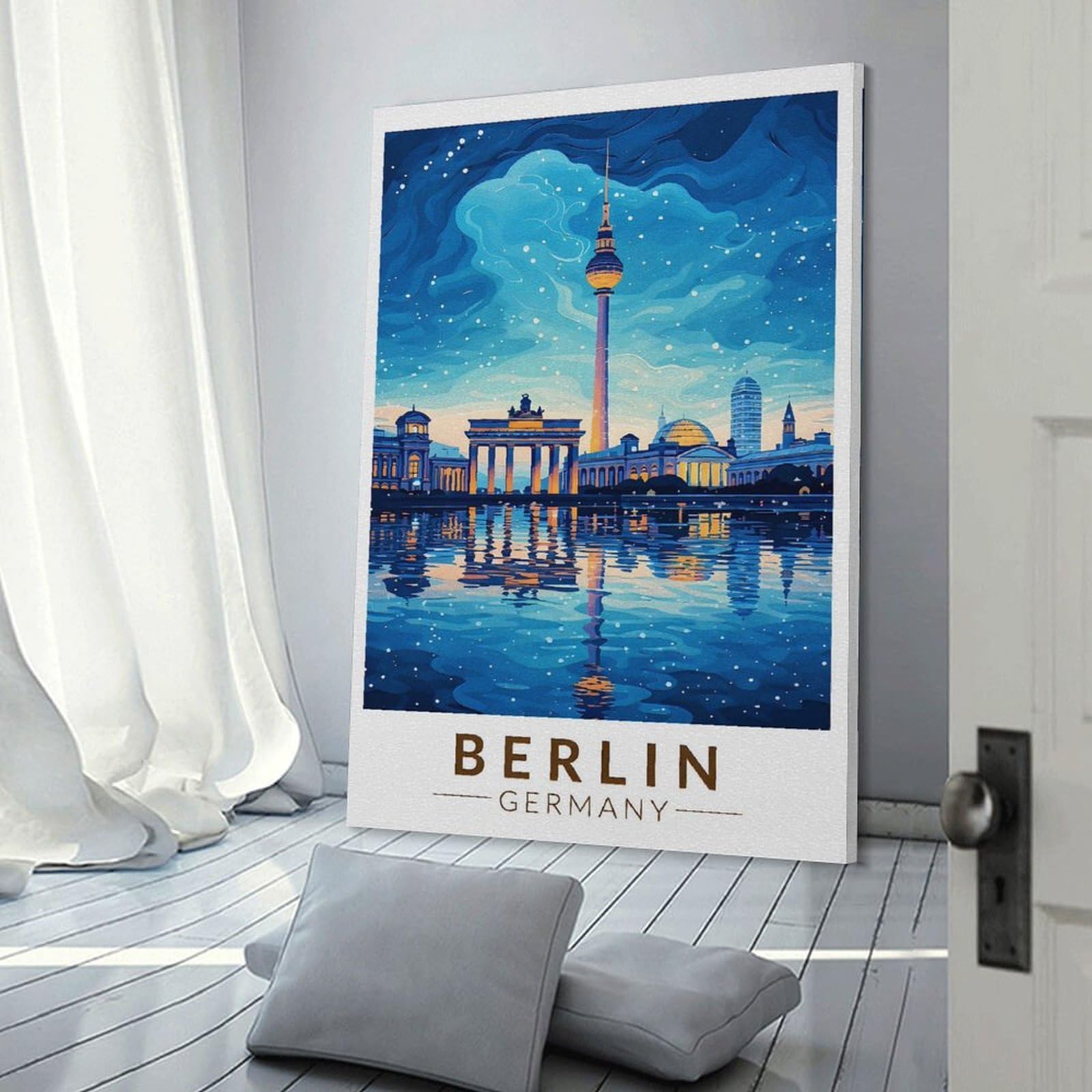 Junmoney Berlin Skyline at Night Wall Art Print 20x30inch(50x75cm), for Corridors, Hallways Or Apartment Entries, Wall Decor to Refresh Empty Corners