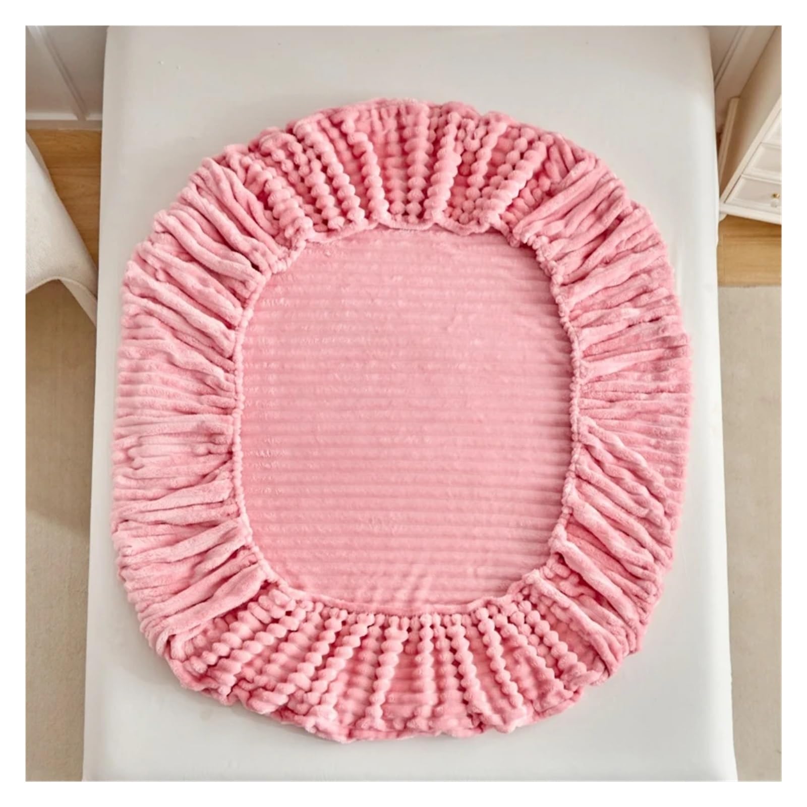 Copri Materasso Matrimoniale Copripiumino, coperta, copricuscino e copriletto in velluto a doppia faccia, con pelo di coniglio, set da tre pezzi(Pink,138X190 high30CM3PCS)