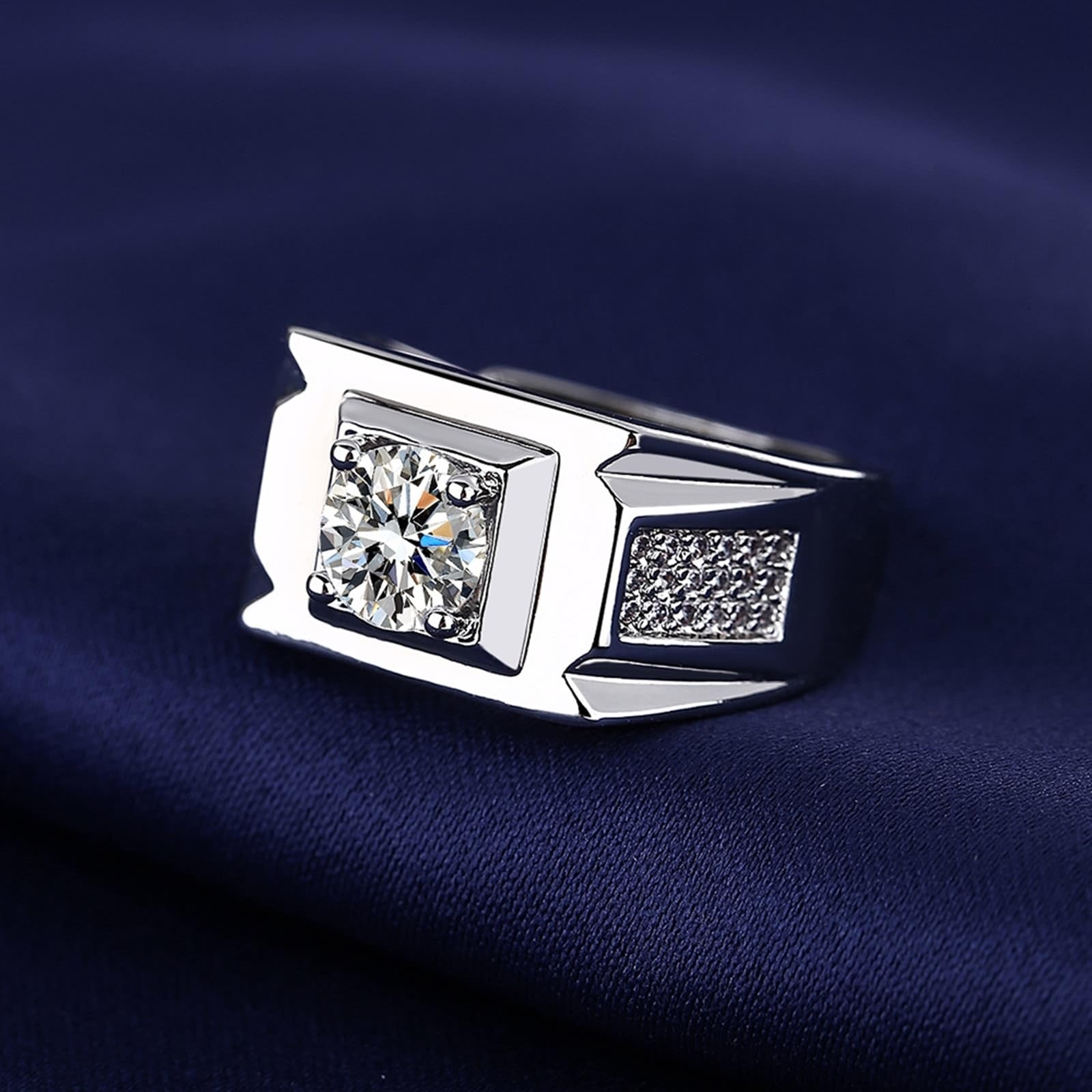 Pierścionek dla mężczyzn białe złoto obrączka ślubna kobiety 18K laboratoryjny diament sygnet z cyrkonią rozmiar N 1/2 moda dla taty rocznica biżuteria