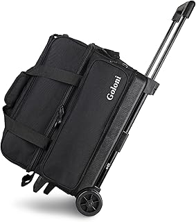 Goloni Double Roller 2 Ball Bowling Bag with Large Separate Shoe Compartment for Bowling Shoes (Up To US Mens Size 15) -Retractable Handle Extends to 40"