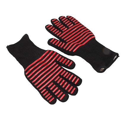 Ubersweet BBQ Fire Gloves, Microwave Oven Gloves 2PCS Anti Slip Silicone High Temperature Resistant Sturdy for Industrial