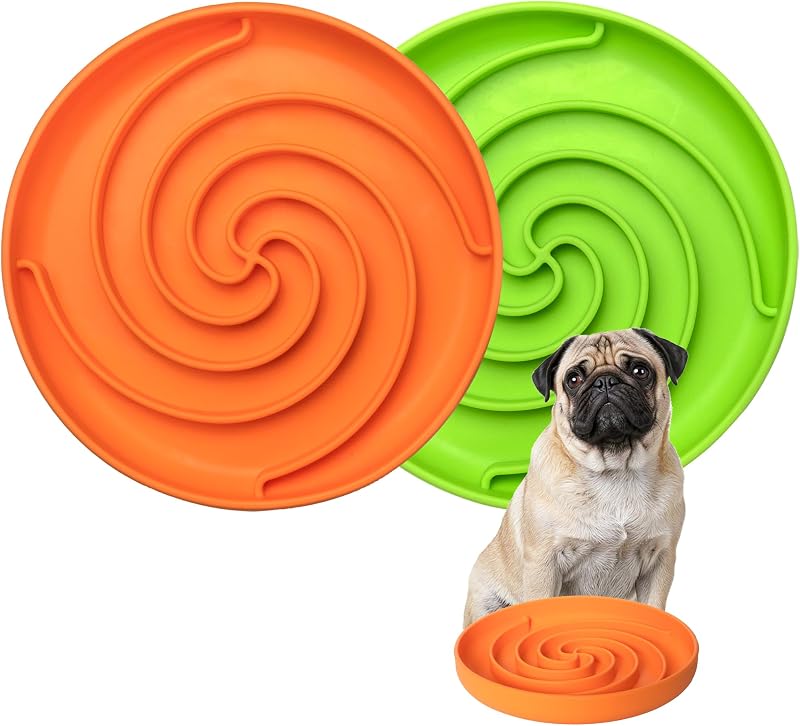 Comedouro lento para cães Bifeaw em silicone com design de quebra-cabeça, Verde e Laranja