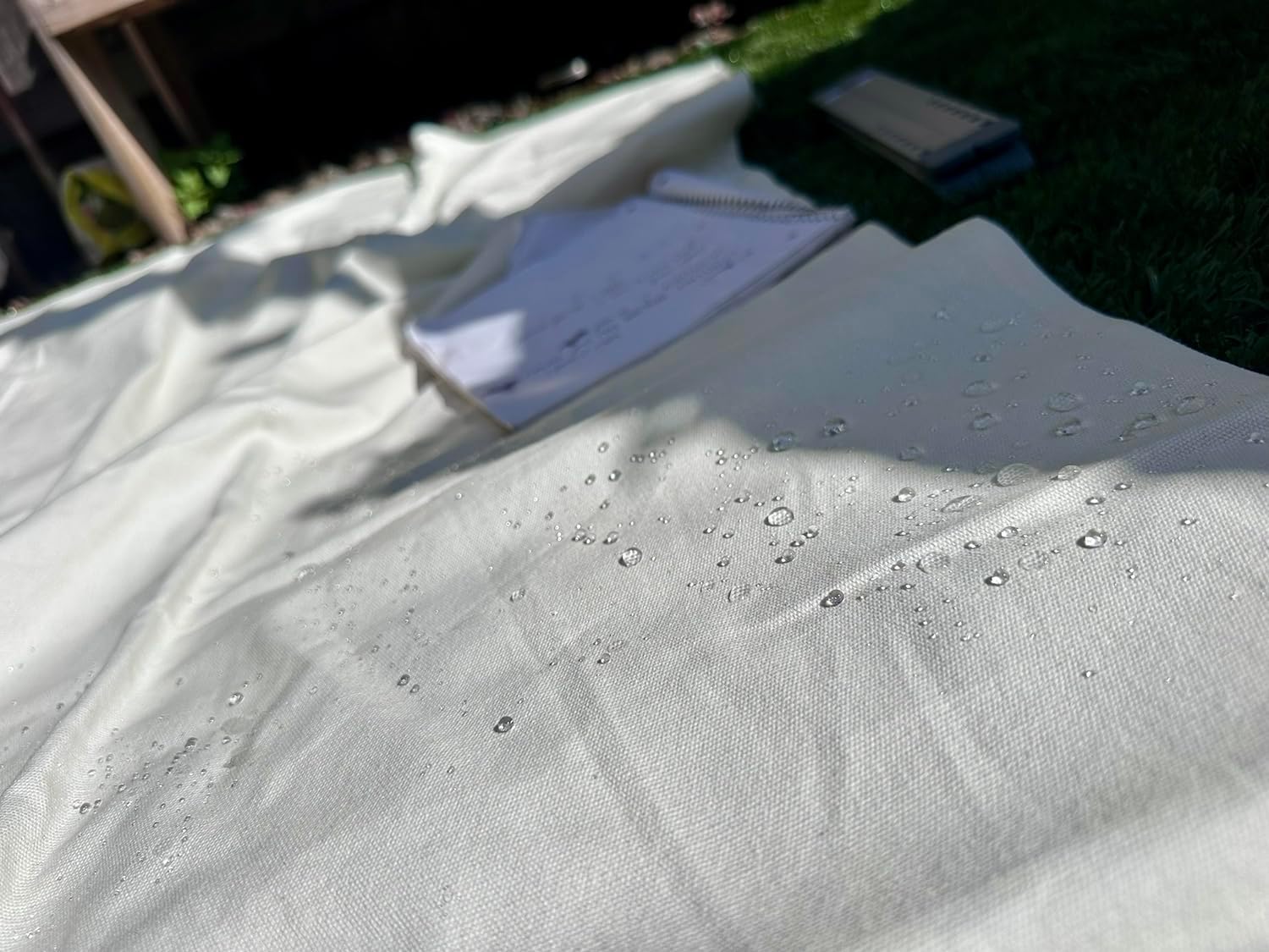 4'9”x 6'3” White Picnic Mat - 100% Cotton Canvas, Wedding Bride Groom Gift, Lightweight Outdoor Camping Mat with Vegan Leather Shoulder/Hand Carry Strap