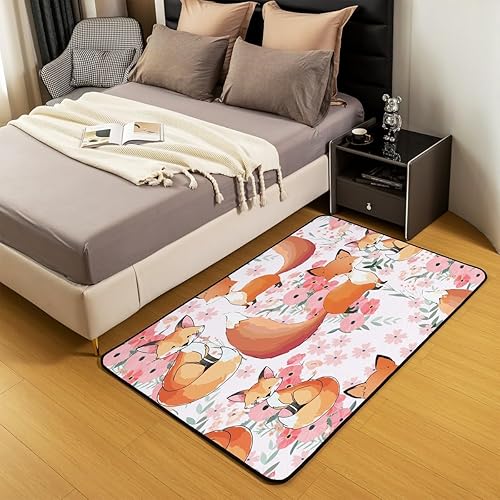 Miniatura 5 de JejeloiU Linda Alfombra de Zorro 5x7, Alfombra de Animales de Dibujos Animados, Alfombras para Sala de Estar, Dormitorio, Alfombra Decorativa