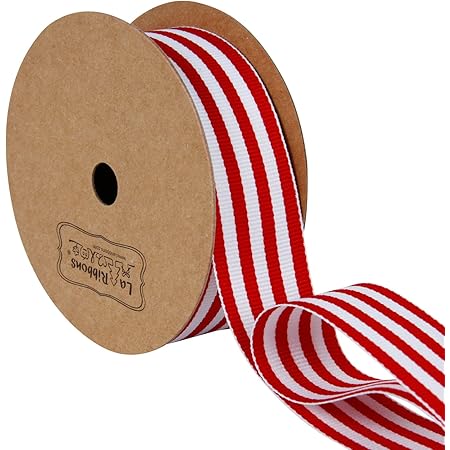 LaRibbons Red and White Striped Grosgrain Ribbon / Gift Wrap Ribbon, 1 Inch by 10 Yard / Spool