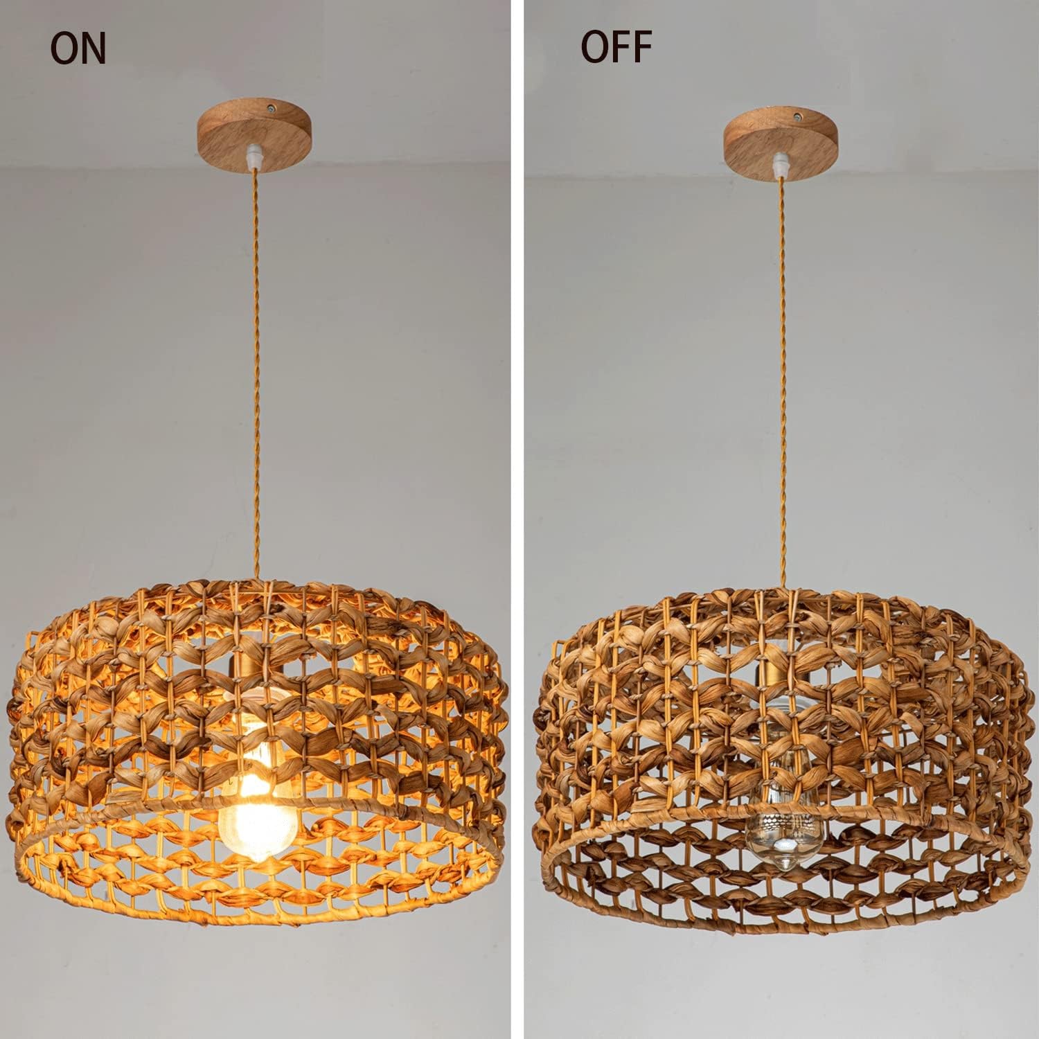 Lámparas de araña de ratán, lámpara Colgante de bambú Tejida a Mano, lámparas de araña de Mimbre Estilo Bohemio, con Bombilla y Control Remoto, lámparas Colgantes para Comedor, Sal