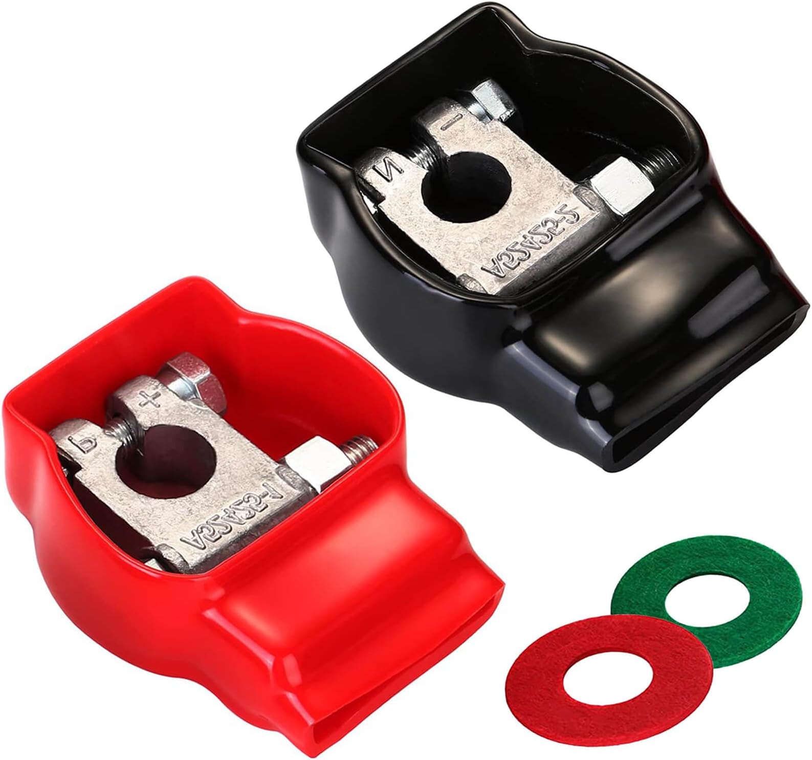 Battery Terminal Connectors, Military Spec Positive Negative Heavy Duty Auto Car Marine Battery Terminal,with 4 Pcs 2 Gauge 3/8" Copper Lugs,4 Heatshrink,2 Cover and Anti Corrosion Washers (cover)