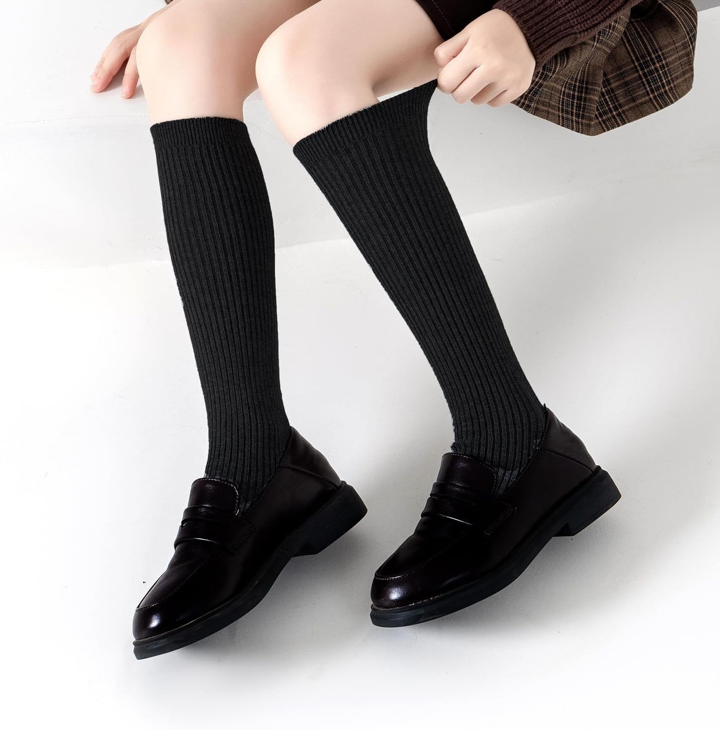 EPEIUS Knee High Socks for Girls Seamless Cotton School Uniform Socks Boy Ribbed Dress Socks Kids White Long Socks Navy - Image 5