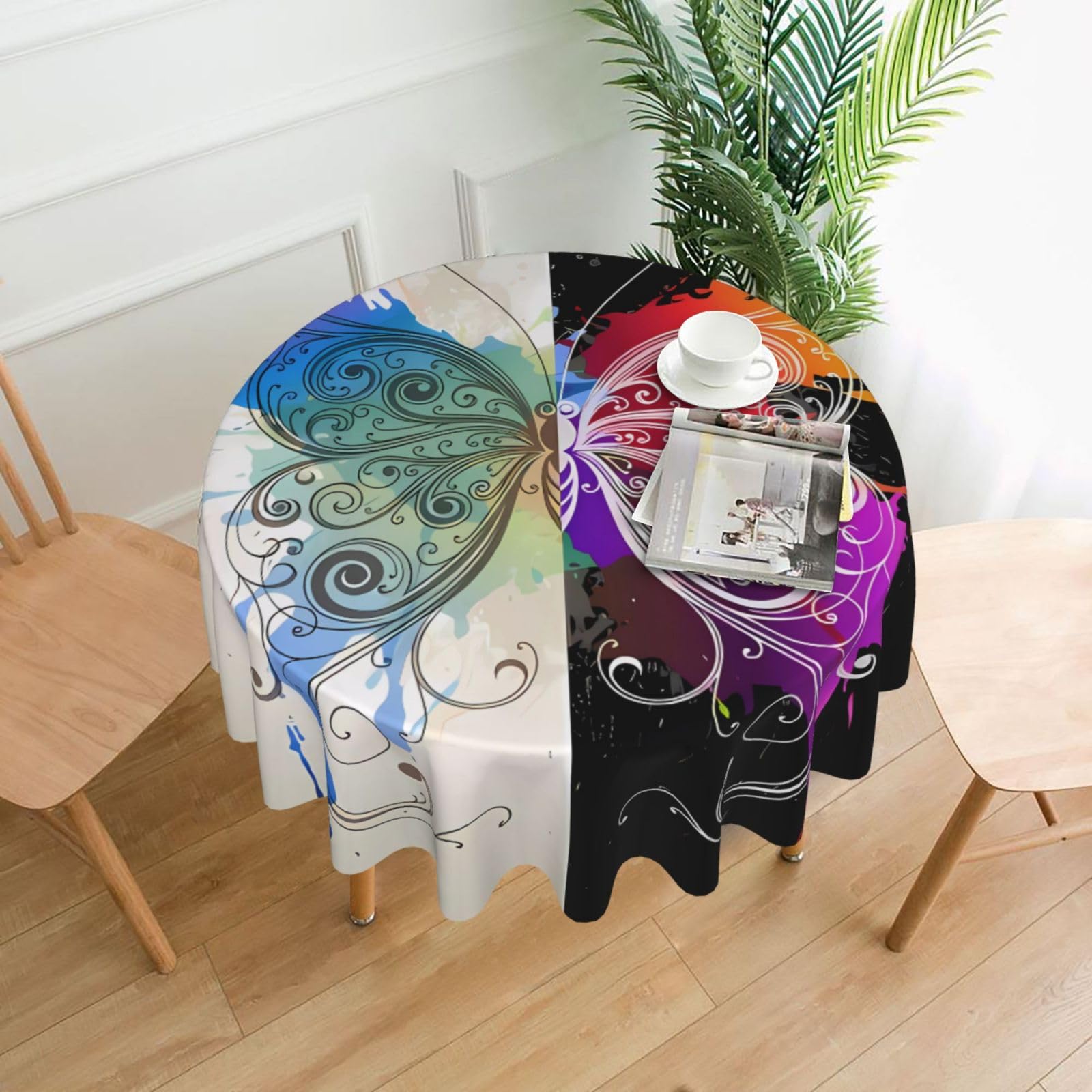 WHJSHOP Colorful Butterfly Pattern Prints Round Decorative Throw – 60in Stylish Table Cover for Dining, Parties & Outdoor Events