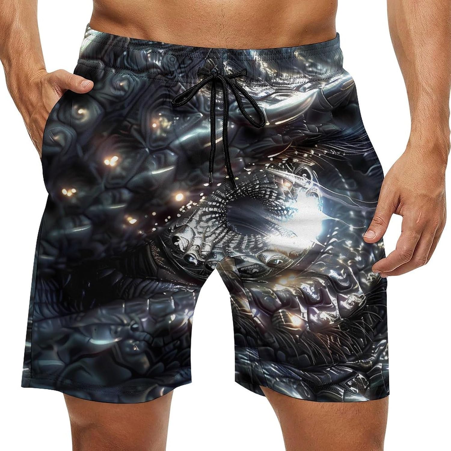 Monochrome Dragon Eye Casual Men's Swim Trunks Novelty Summer Beach Shorts Swimwear with Pocket