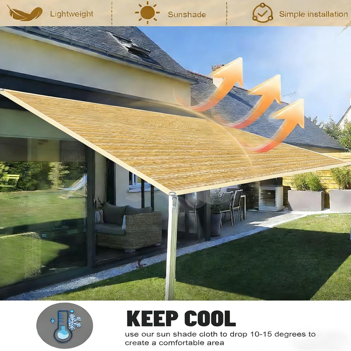 80% UV Red de Sombra Beige, Mallas de Sombreo Jardin,3x4 4x6 6x8m Tela de Sombra para Pergola, Patios, Piscinas, Plantas(4 x 5 m)