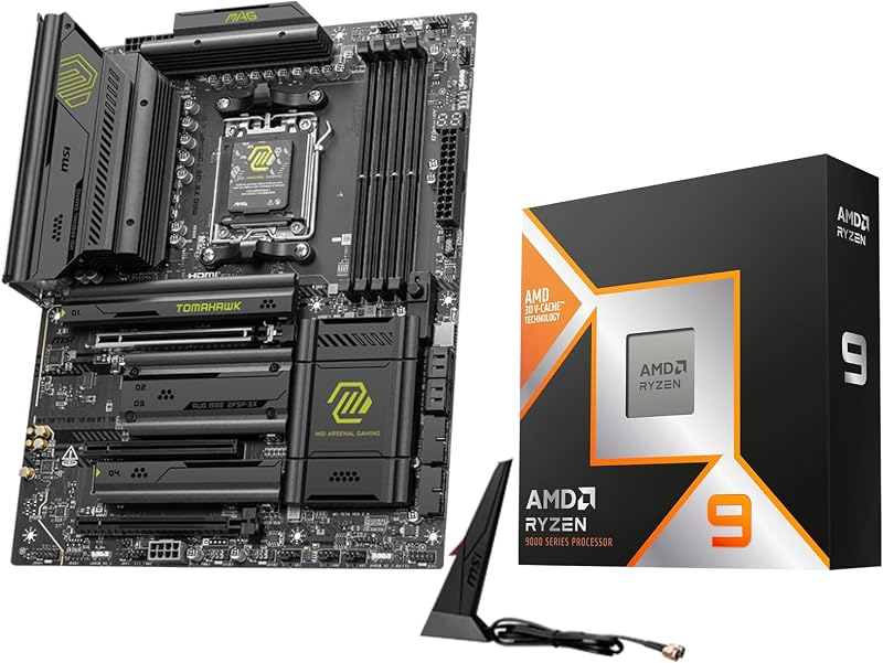 Micro Center AMD 9950X3D Processor with MSI MAG X870E Tomahawk Motherboard | CPU Motherboard Combo, AI Ready, Ryzen 9, AM5, DDR5, PCIe 5.0, M.2 Gen5, USB 40Gbps Type C, Wi-Fi 7, ATX Gaming Motherboard