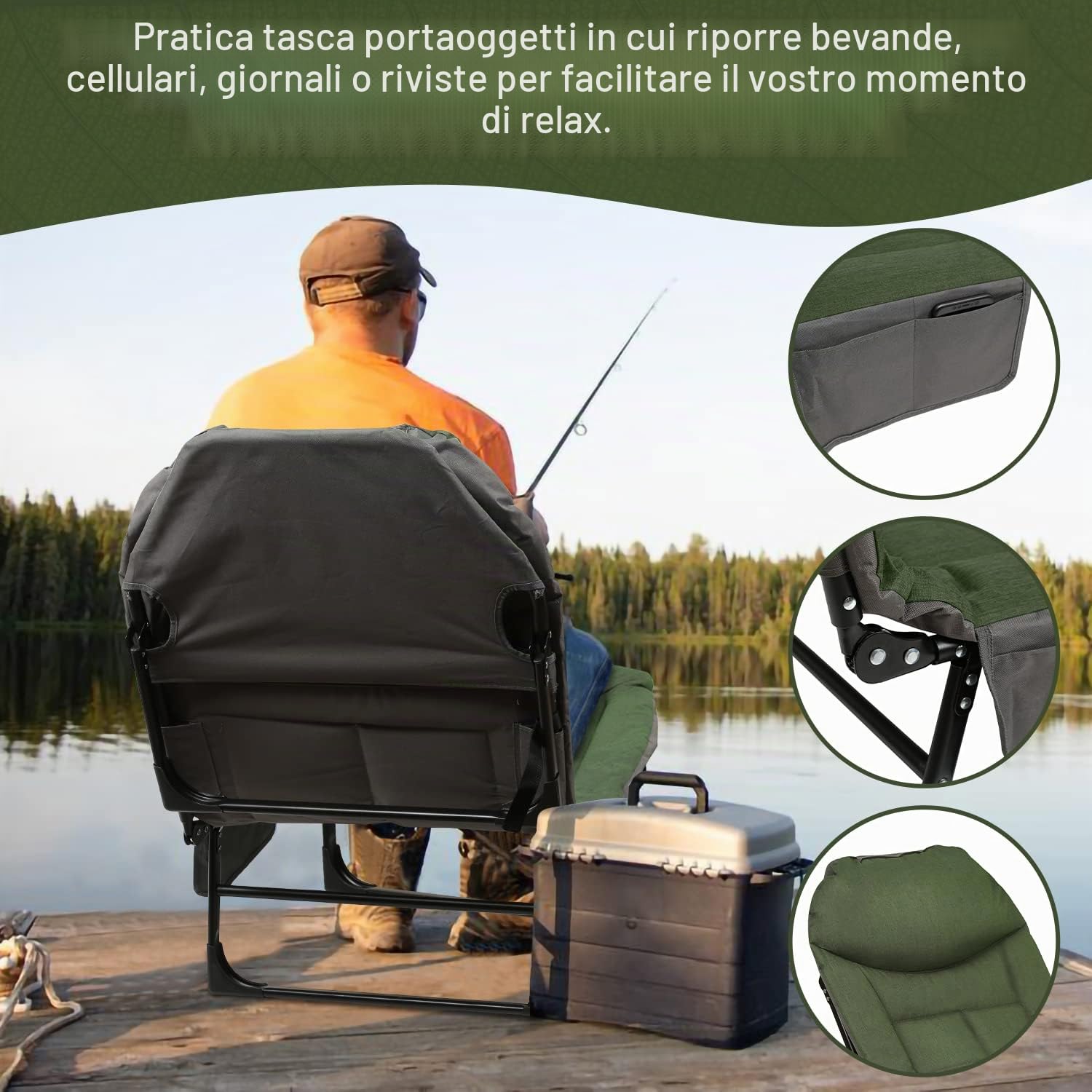 Gimisgu Lettino da pesca alla carpa, 200 x 64 x 32 cm, con custodia, pieghevole, carico massimo 150 kg, letto da campeggio imbottito