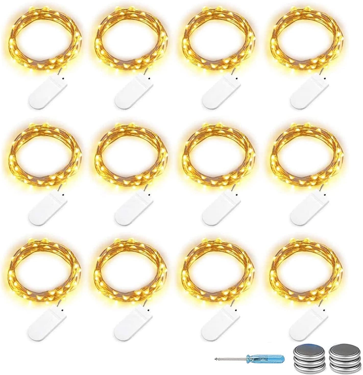 12 Stück 30er LED Micro Lichterkette Batterie-betrieb, 3M Kupferdraht Lichterkette String Fairy Lights, Wasserdicht Lichterketten für DIY Weihnachten Hochzeit Party Festival Dekorationen, Warmweiß