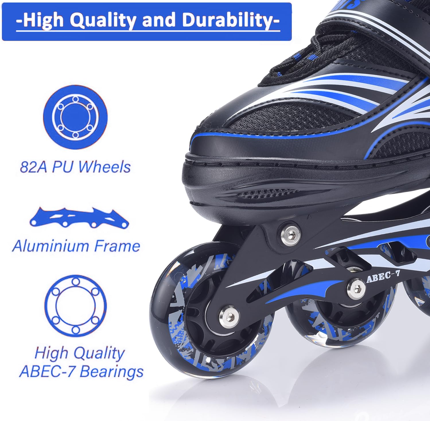 ERNAN Rollers en Ligne,Patins à roulettes en Ligne Réglables pour Enfants Filles Garçons Débutants,Patins à roulettes en Ligne avec Roues LED Idéales pour Les Garçons Filles Homme Femme - 4
