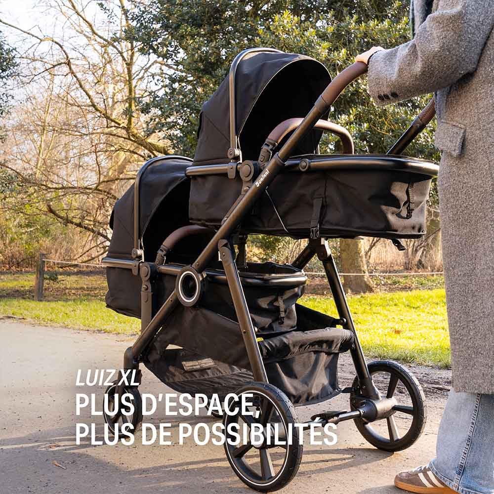 Baninni Luiz XL Poussette Double Compacte – Solution Innovante Sièges Extra Larges- Pour Jumeaux ou Enfants Rapprochés - Assises convertible en nacelle,Dossiers Inclinables, Roues PU- dès la Naissance
