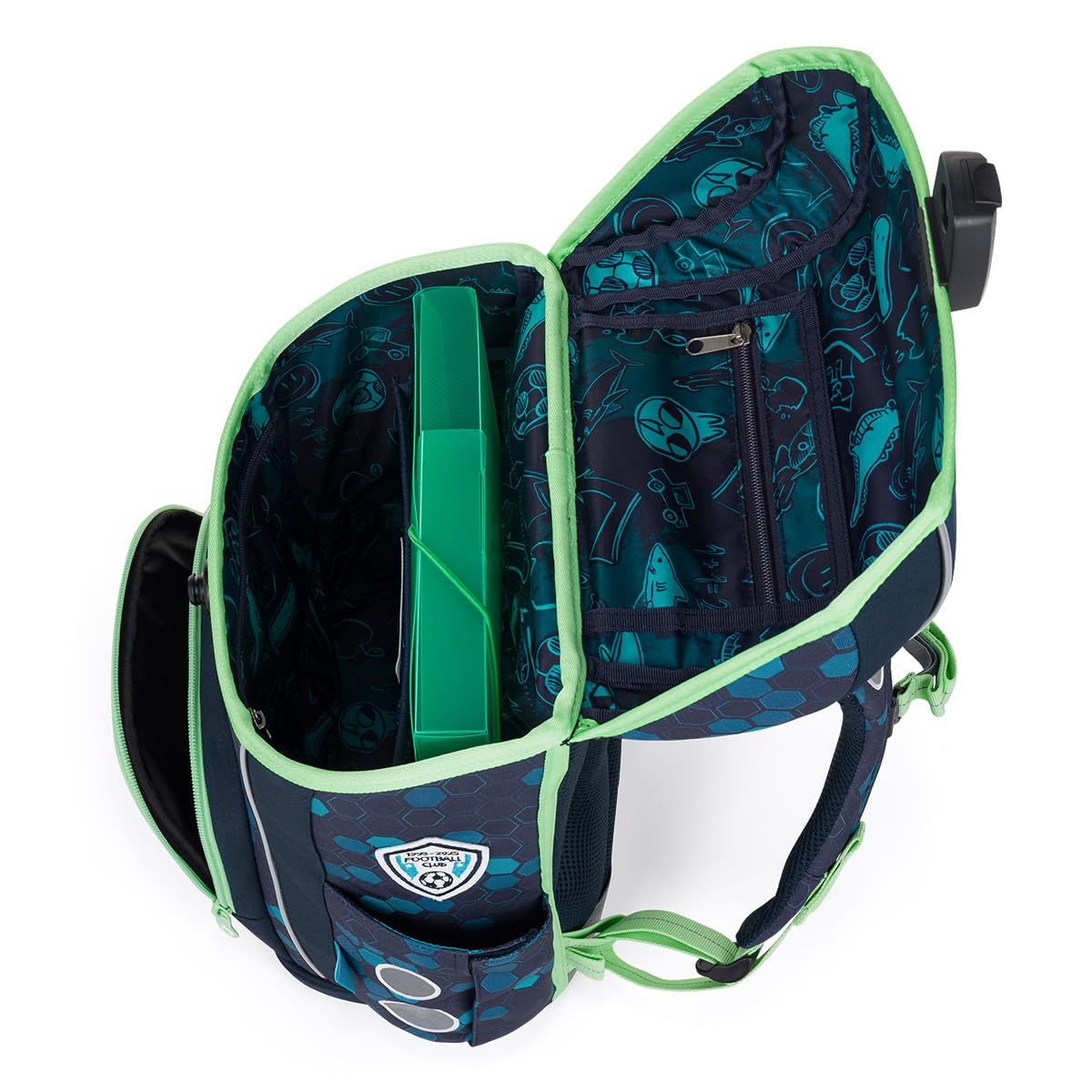 Schulranzen für Jungen ab 1. Klasse Kinder Schultasche Erstklässler Ergonomisch Schulrucksack für Erste Klasse Grundschule Ranzen Tornister mit Reflektoren 22L Stauraum Standfest Blau (Fußball)